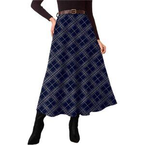 Plaid Skirts with Pockets Navy Blue